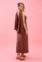 Vestido Midi Tomara que Caia Couro Marrom 