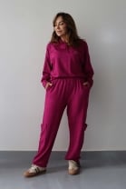 Conjunto de Calça e Cropped Moletom Fucsia