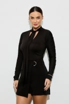 Conjunto de Short Saia e Blusa Manga Longa Preto