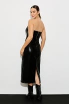 Vestido Midi em Couro com Cinto Preto 