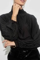 Blusa Gola Alta Preta Brilhante 