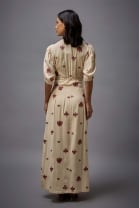 Vestido Midi Mangas 3/4 Cru Bordado 