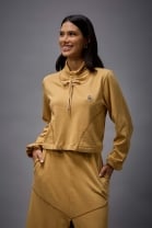 Conjunto de Saia Mídi e Cropped Moletinho Caramelo 