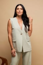 Conjunto de Calça e Colete em Decote V Verde