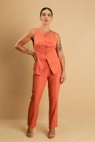 Conjunto de Calça Alfaiataria e Colete Laranja