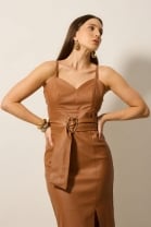 Vestido Midi em Couro Caramelo 