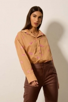 Camisa de Manga Longa Bordada Caramelo 