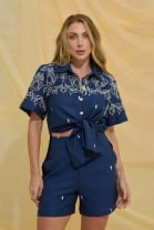 Conjunto de Short e Camisa Bordada Azul