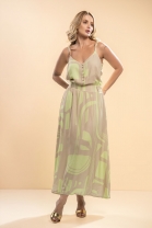 Vestido Longo Alças Finas Estampado 