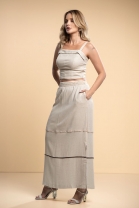 Conjunto de Saia Longa e Cropped em Linho Cru