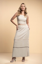 Conjunto de Saia Longa e Cropped em Linho Cru