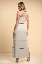 Conjunto de Saia Longa e Cropped em Linho Cru