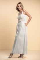 Vestido Longo Aplicação em Renda Off White 