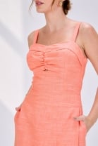 Vestido Midi Babados Assimétricos Coral 