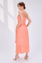 Vestido Midi Babados Assimétricos Coral 