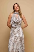 Vestido Longo em Animal Print Cobra