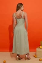 Vestido com Abotoamento Frontal Verde Claro