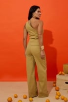 Conjunto de Calça e Blusa Ombro Único Verde Oliva