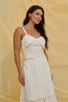 Conjunto de Saia Longa e Cropped Off White 
