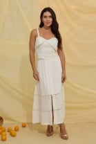 Conjunto de Saia Longa e Cropped Off White 