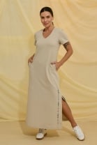 Vestido Longo com Fenda Lateral Caqui