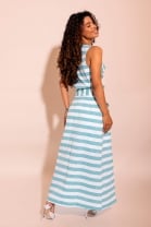 Conjunto de Saia Midi e Blusa de Alça Mix de Listras Azul 