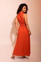 Vestido Midi com Abotoamento Frontal Cavado Ferrugem