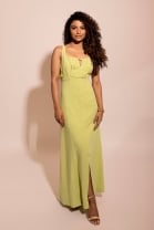  Vestido Longo Com Pregas Alças Finas Verde 