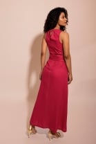 Vestido Midi Fenda Frontal Rosa 