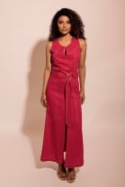 Vestido Midi Fenda Frontal Rosa 