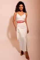 Vestido Midi Detalhes em Crochê Off White 