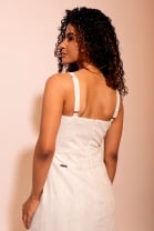 Vestido Midi Detalhes em Crochê Off White 