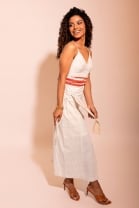 Vestido Midi Detalhes em Crochê Off White 