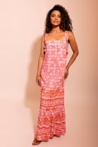 Vestido Longo Fluido Rosa Estampado 