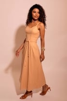 Vestido Midi Godê de Alça Fina Nude