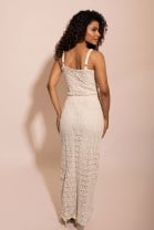 Conjunto de Saia Longa e Cropped em Crochê Cru 