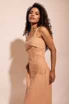 Conjunto de Saia Midi e Cropped com Dobra Rose