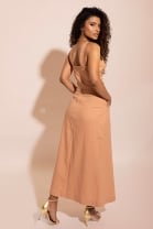 Conjunto de Saia Midi e Cropped com Dobra Rose