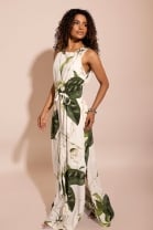 Vestido Longo com Cinto Estampado 