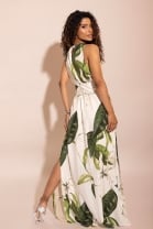 Vestido Longo com Cinto Estampado 