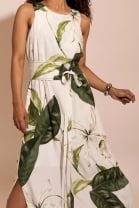 Vestido Longo com Cinto Estampado 