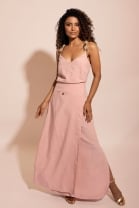 Vestido Longo Transpasse Frontal e Amarração Rosa 