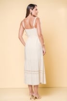 Vestido Midi Fluido Bordado Bege 