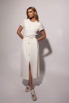 Conjunto de Saia com Fenda Frontal e Blusa Off White
