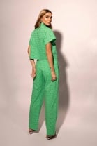 Trijunto Bordado de Calça Top e Camisa Verde