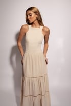 Vestido Longo Bordado Bege