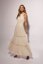 Vestido Longo Bordado Bege