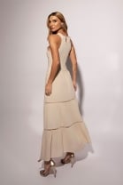Vestido Longo Bordado Bege