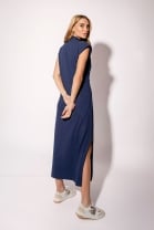 Vestido Longo com Gola Polo Azul Marinho