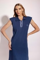 Vestido Longo com Gola Polo Azul Marinho